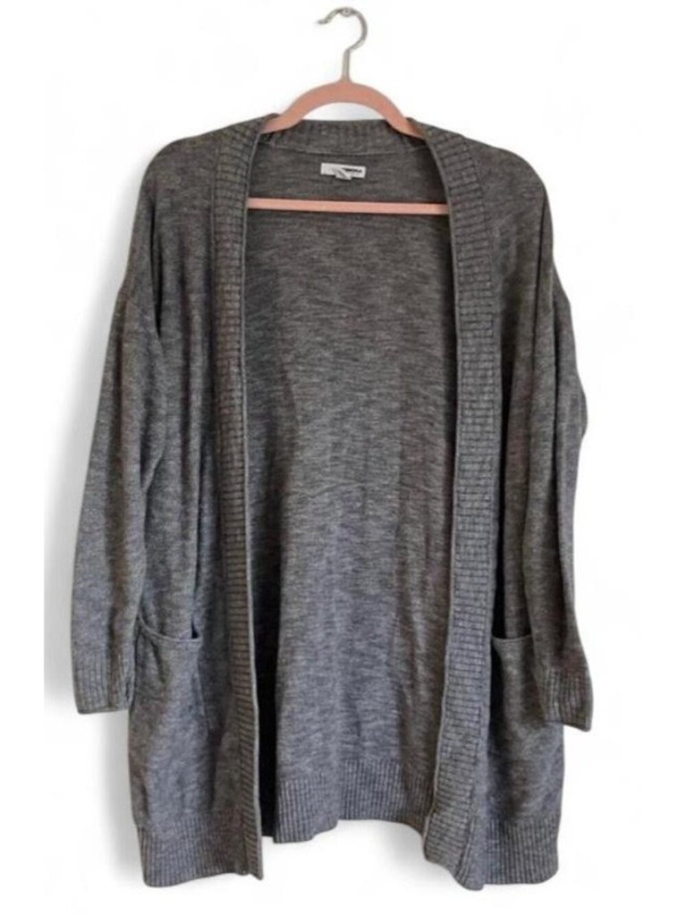 Sonoma Goods For Life Gray Open Front Cardigan Sweater Pockets Long Sleeve PM